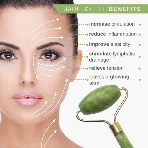 Jade Roller & Facial Skin Care Tools - Beauty Face Roller Massager Skincare - Muscle Relaxing Relieve Fine Lines Wrinkles (Green)