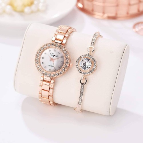 Fashion women's watch with diamonds bracelet watch set quartz watch